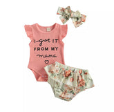 'I got it from My Mumma' Girls 3 piece suit set with matching headband.